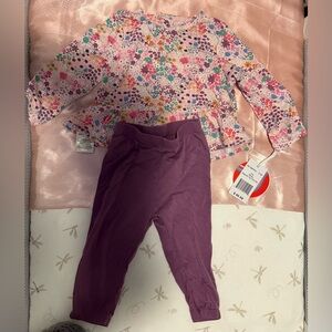 Floral Long Sleeve Top and Purple Leggings Set